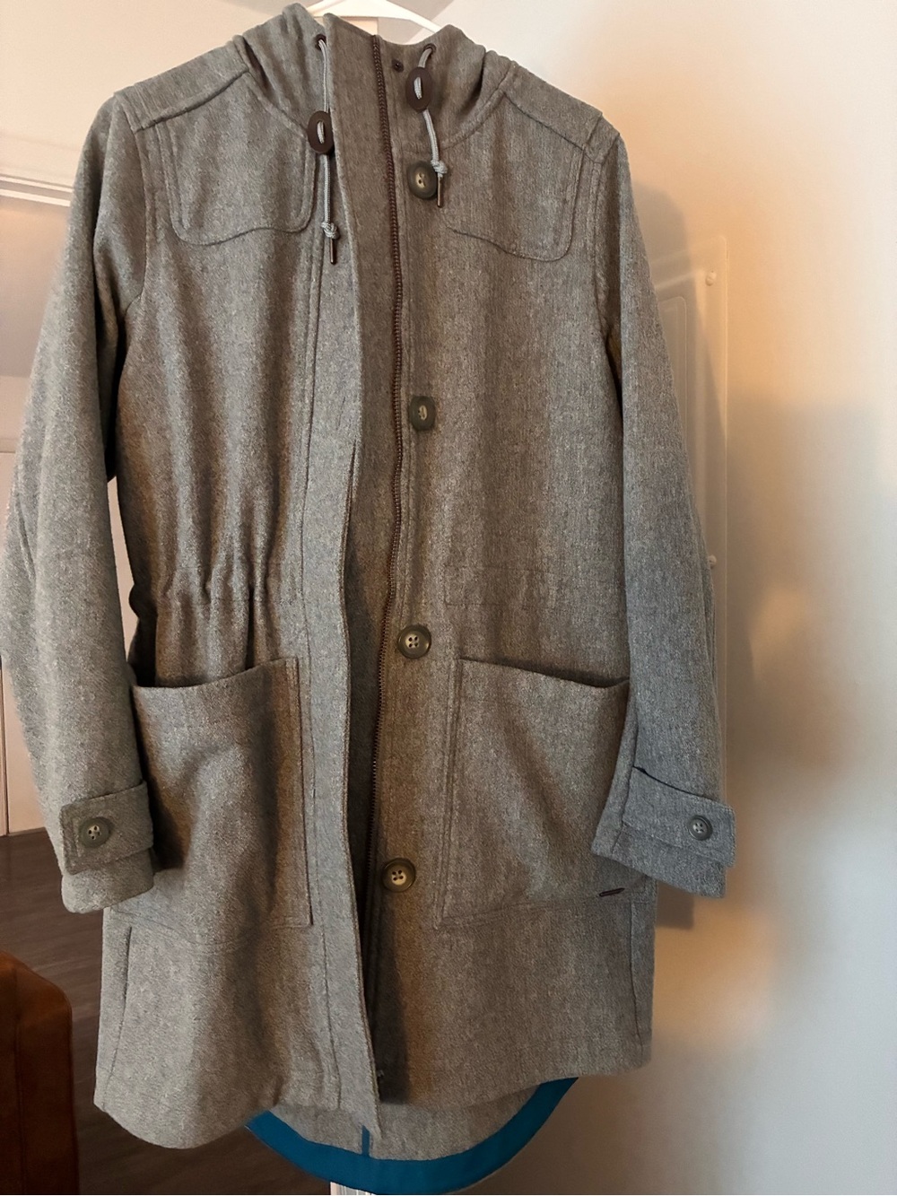 L.L. Bean Gray Coat with Teal Trim